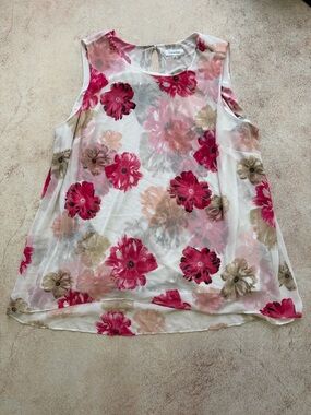 Calvin Klein Floral Sleeveless Chiffon Tunic in Pink and Cream